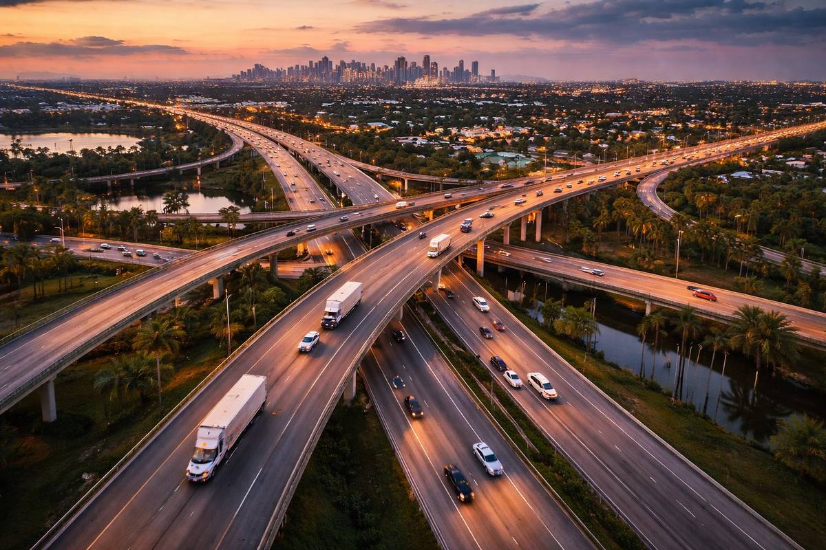 South Florida highway interchange aerial view near Medley